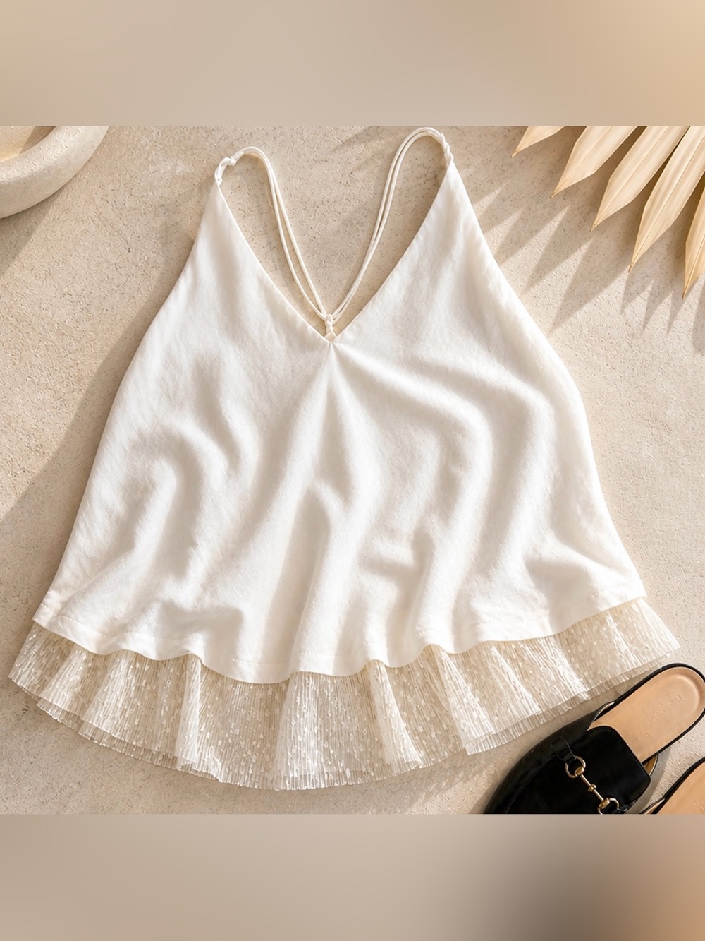 Free People White Lace Trim Camisole Top Boho Flowy Tank Size XS